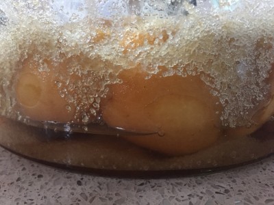 After sitting for an hour, at the bottom is a layer of fruit juices and dissolved sugar. 