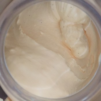 Mixing away in the ice cream maker, and nearly ready.