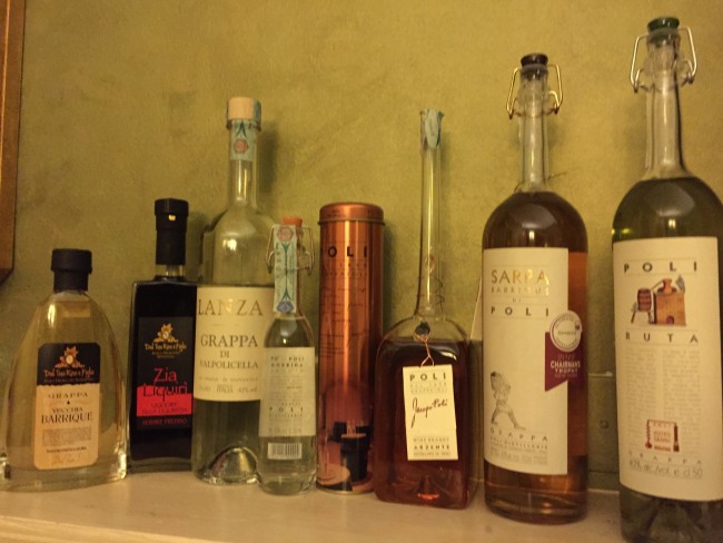 Our grappa selection before it was tucked safely (and legally) away in our suitcases. 