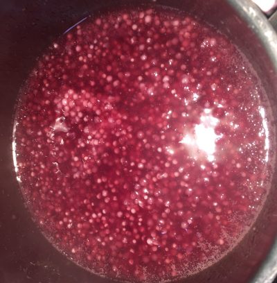In the saucepan ... the tapioca quickly absorbs the fruit juices and wine. 
