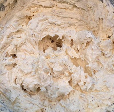 White and fluffy butter and sugar mix.