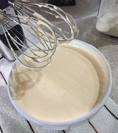 Beat the eggs and sugar until pale and fluffy.