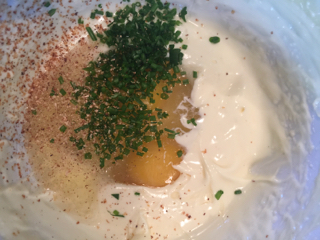 The pale creamy stuff on the right is the beaten marrow, with other ingredients. 